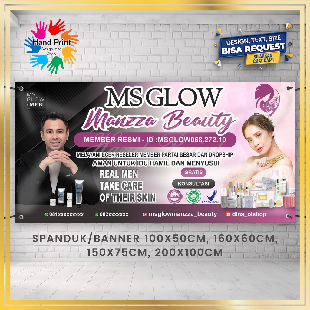Cetak SPANDUK / BANNER MMT Ms Glow Salon Skincare Fashion Toko Pakaian Sepatu Jam Tangan Spanduk Cus