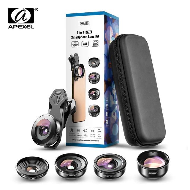APEXEL APL-HB5 4K HD Lensa Mobile Hand Phone 5-in-1 Camera Lens Kit