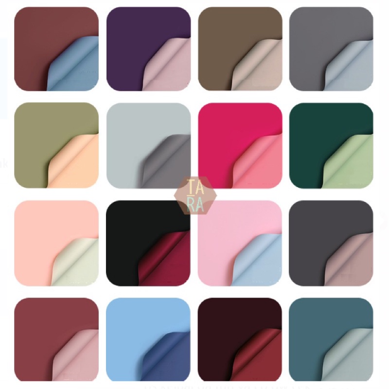 (20 Lembar) kertas bunga 58*58cm flower wrapping paper 2 sisi (bicolor) warna Harga Per Pack isi 20 