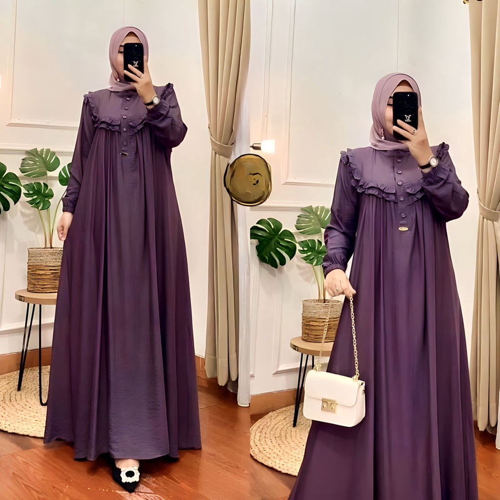 Gamis Wanita Model  Terbaru Bahan Crinkle Airflow Premium / Gamis Wanita Dewasa Polos