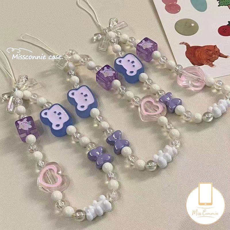 MissConnie-Adsori Beruang Kecil Gadis Cantik Versatil DIY Creative Beaded Phone Chain Phone Case Dec