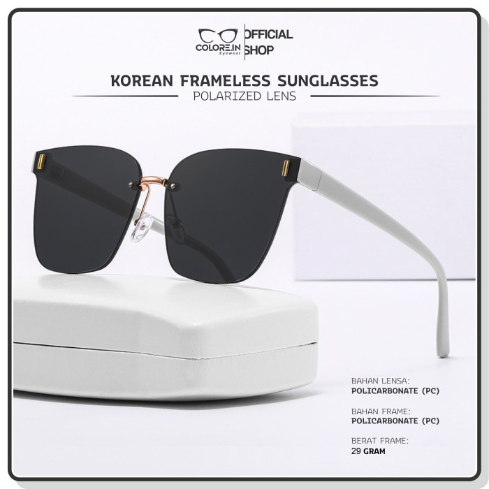 promo ✨ -Kacamata Hitam Sunglasses Colore.in Kotak nita TR-90 Fashion W818 - OFF WHITE, POLARIZED