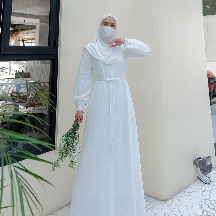 Gamis Pesta Gamis Syari Gamis Kondangan gamis Jumbo LD 140 Gamis Putih - Putih, L