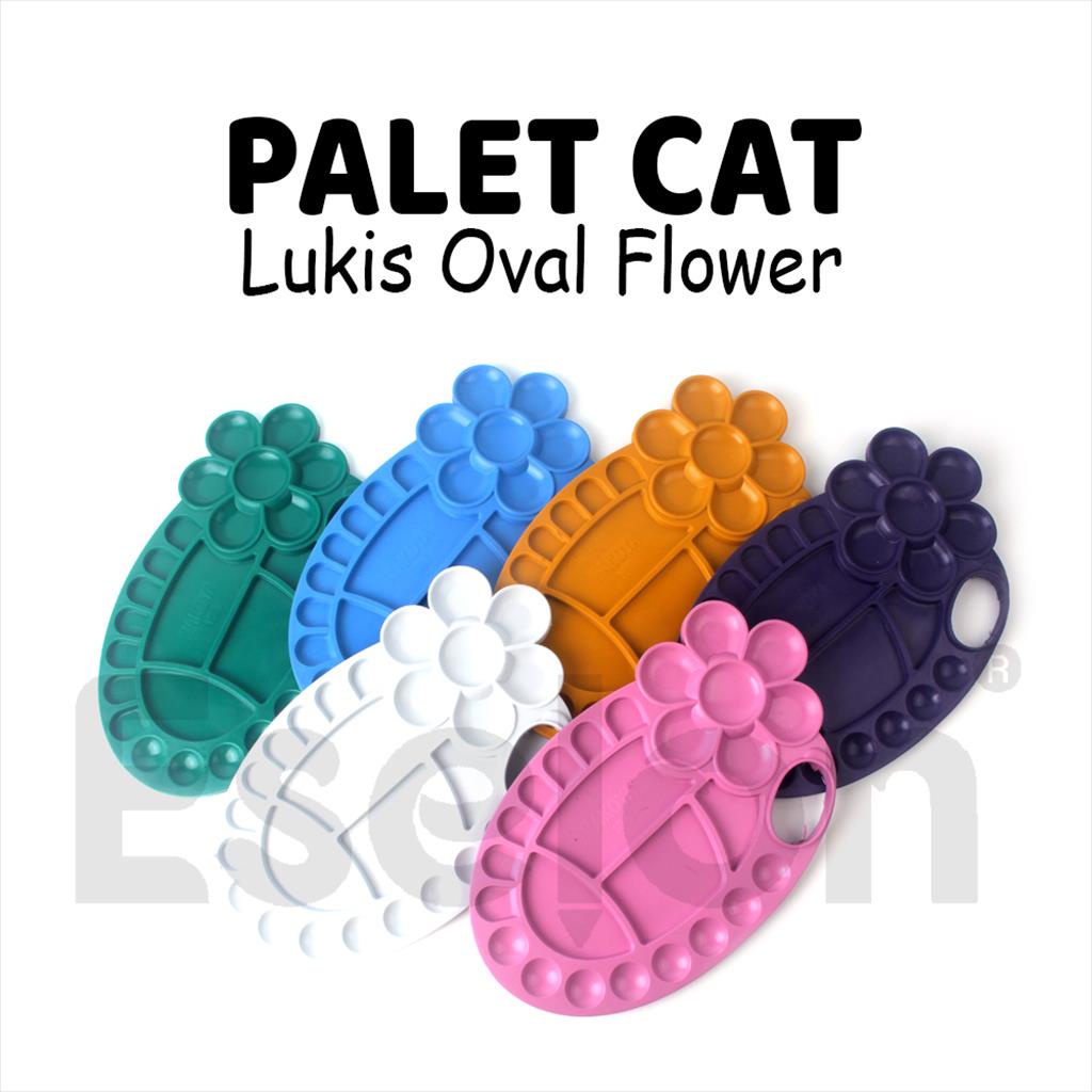 

1pc Piring Cat Air Oval Flower Warna Warni/ 1buah Palet Cat Air