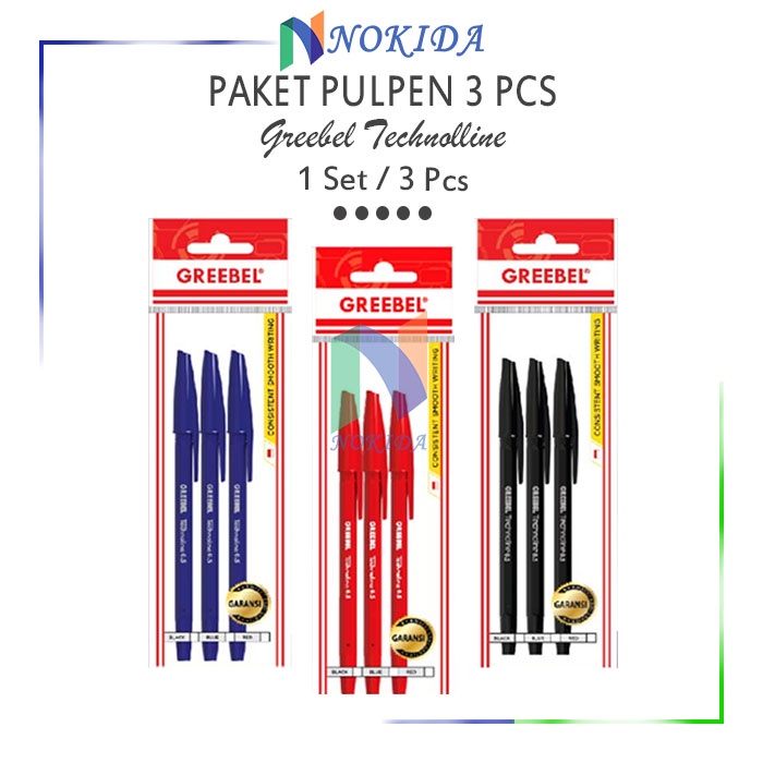 

Nokida Pulpen Technolline Greebel 3 Pcs / Alat Tulis Koreksi Balpen 3 Warna / Peralatan Anak Sekolah / Ballpoint