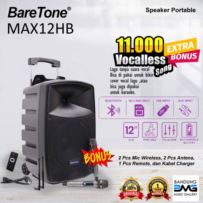 Baretone MAX12HB Speaker Portable /MAX 12HB/MAX 12 HB 12inch Bluetooth