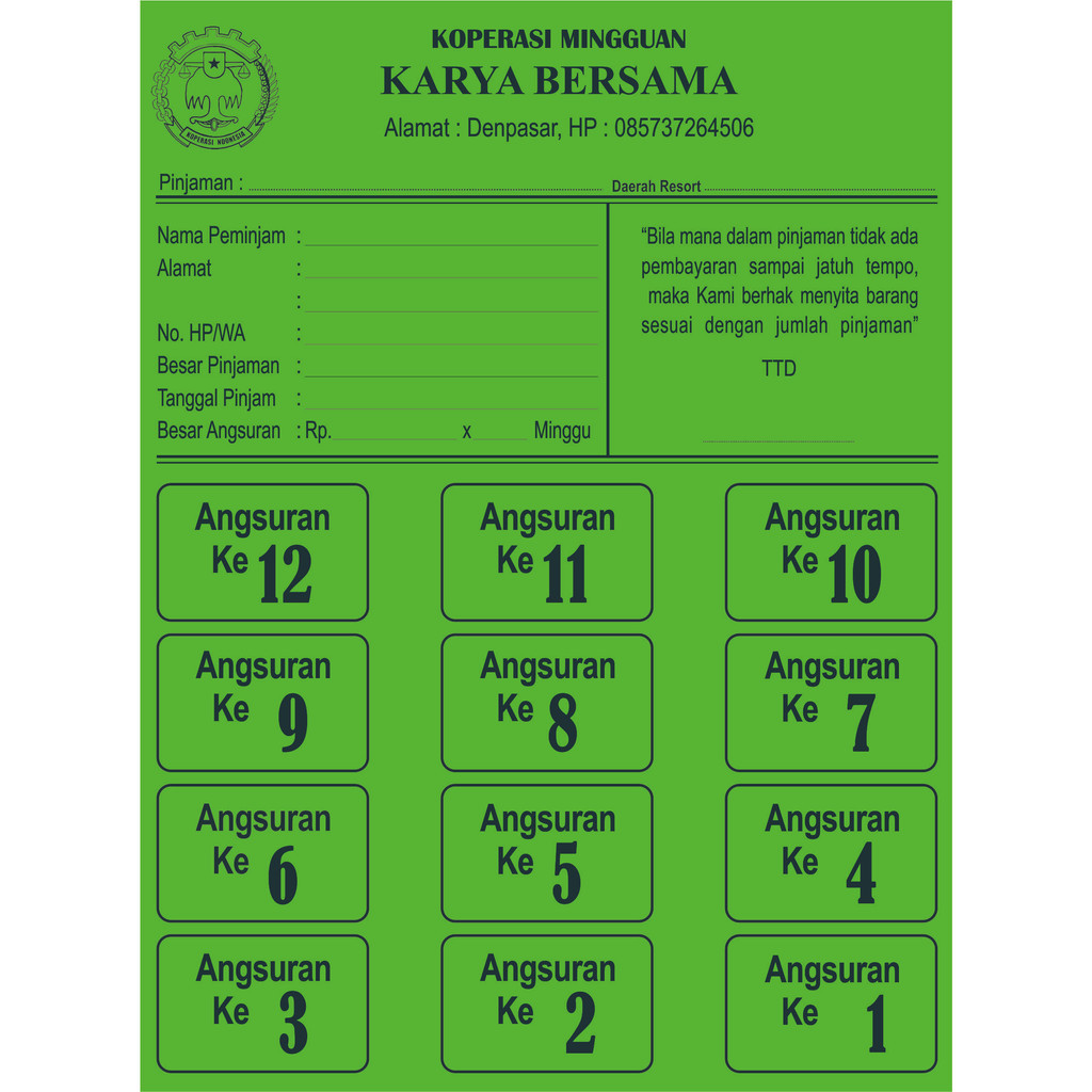 

kartu Koperasi / promis koperasi Custom