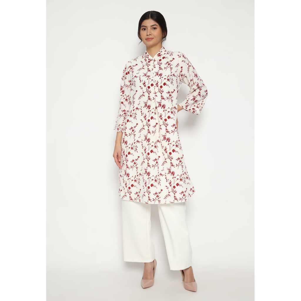 Tunik Wanita Putih Tulang Motif Bunga Kecil Sanghai Motif Bunga Kecil In Broken White By Brilliant G