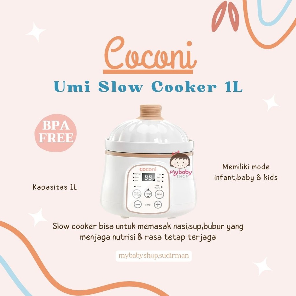 COCONI Umi Slow Cooker 1L | Slow Cooker Alat Masak Makanan Bayi Digital Alat Masak MPASI Makanan Bay