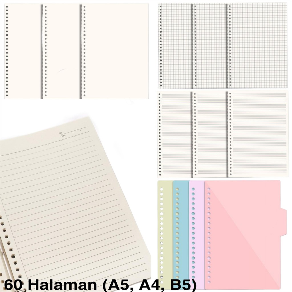 

MW032 Loose Leaf A5 B5 A4 File Map Binder Kertas Catatan Refill Paper Isi Buku Garis Kotak Sketch Pembatas