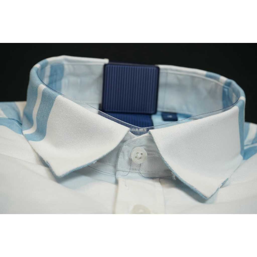 Kemeja STANLEY ADAMS Pria Formal Lengan Pendek Reguler Fit Putih Motif Grafik Biru Muda | Hem Pria