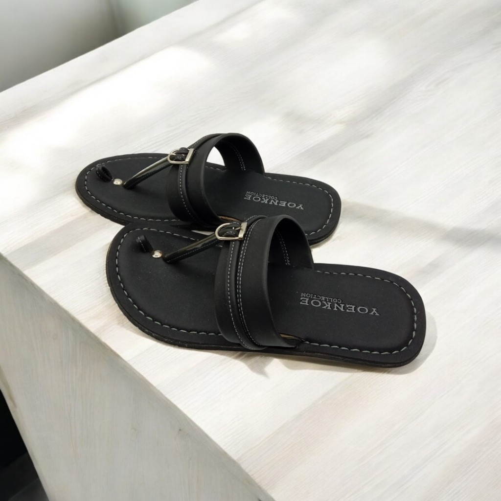Terlaris Sandal Kulit Hitam Pria Dewasa Sol Hitam Nonslip / Sandal Kulit Model Tarumpah Pria Dewasa 