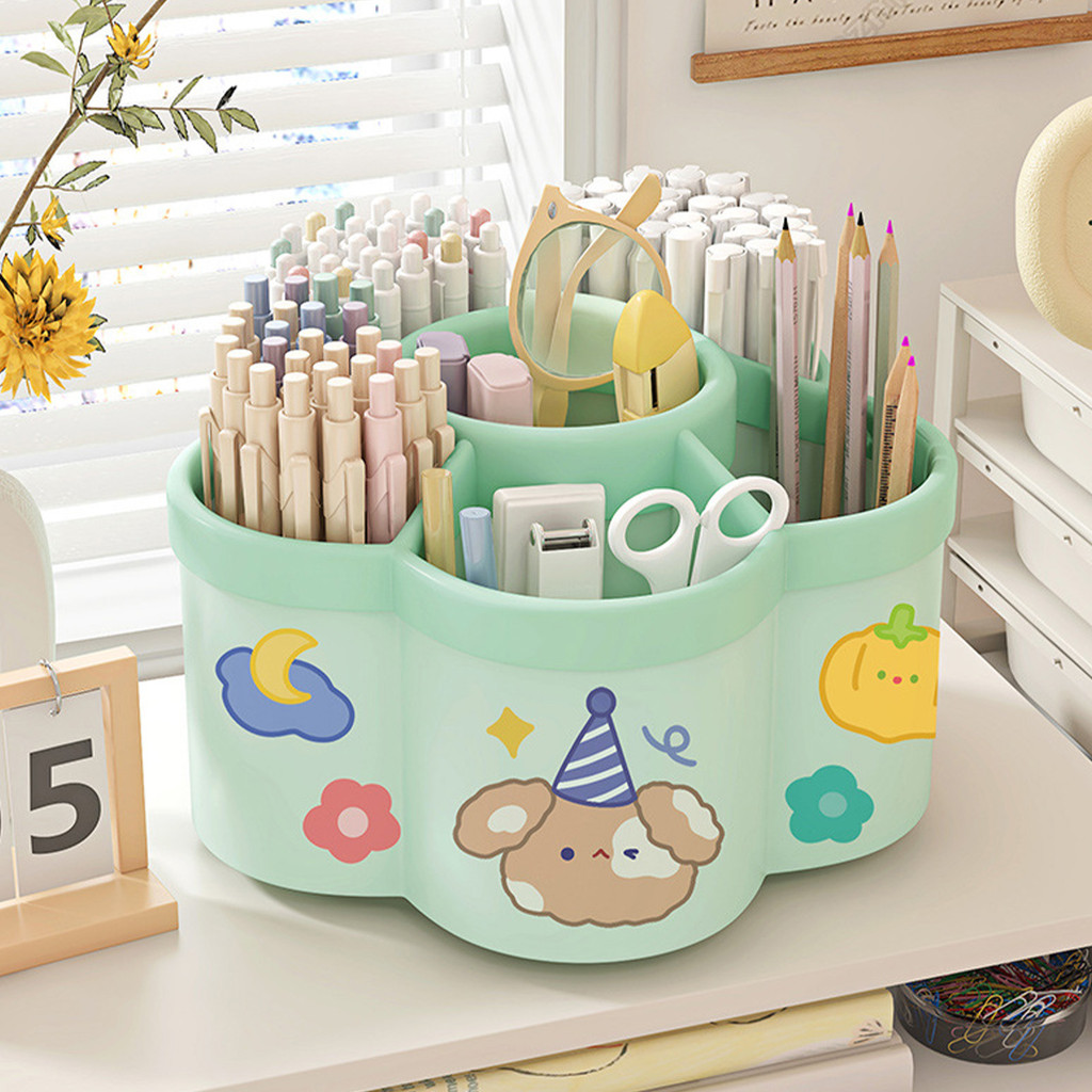 

Desktop Rotating Stationery Pen Holder Large Capacity Storage Box Multifunctional Organizer Suitable for Cute Children Girls