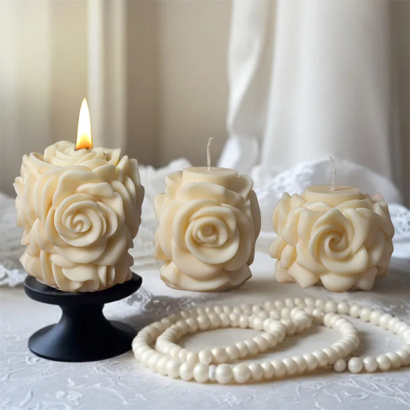 

Handmade Plaster Cement Candle Cup Molds Gypsum Mixed Clay Form Cup Wax Making DIY Rose Flower Candle Jar Silicone Mold
