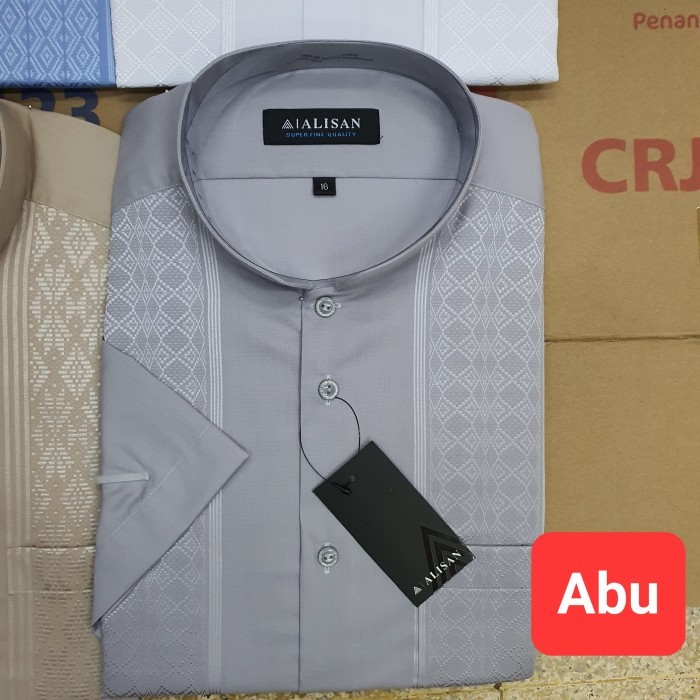 Baju Koko Alisan lengan pendek original ukuran 15,5 (L) - Abu-abu