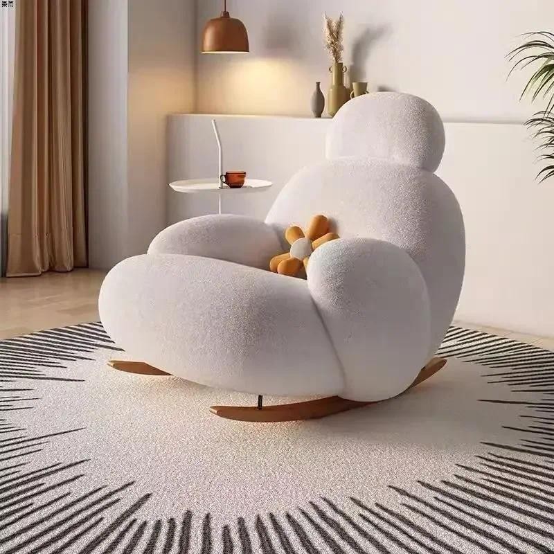 Big white Internet celebrity rocking chair lazy sofa single rocking chair cream living room lazy cha