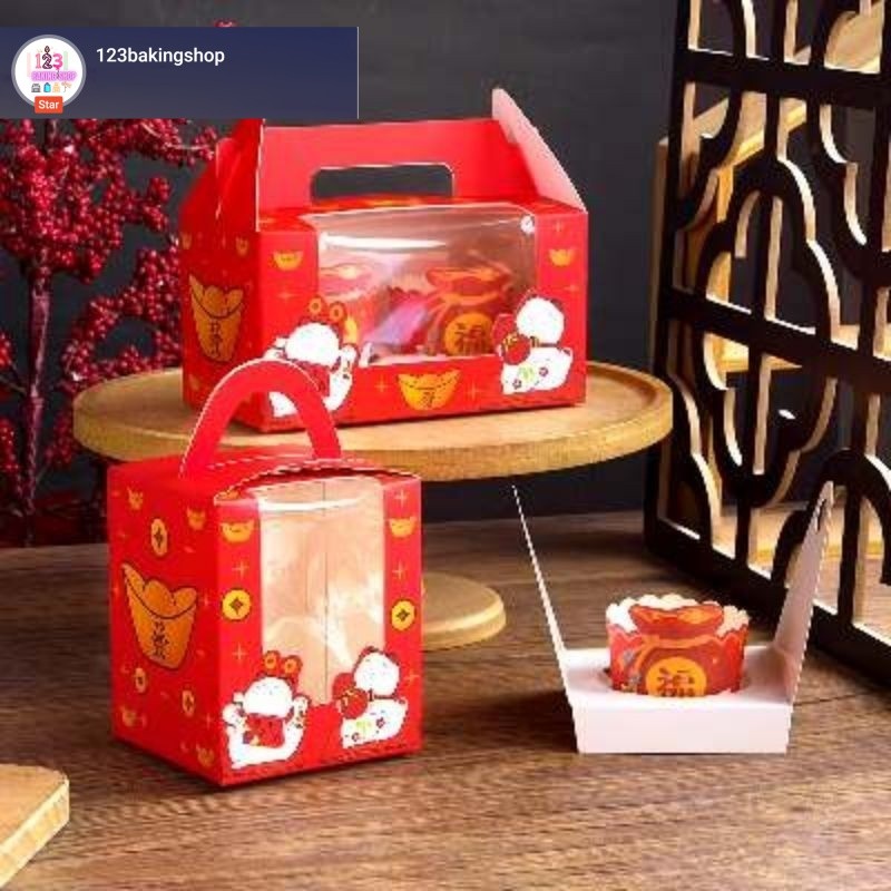 

Box cupcake alas isi 1/2/4/6 edisi Imlek Tahun Baru China- Box cupcake motif Naga Imlek