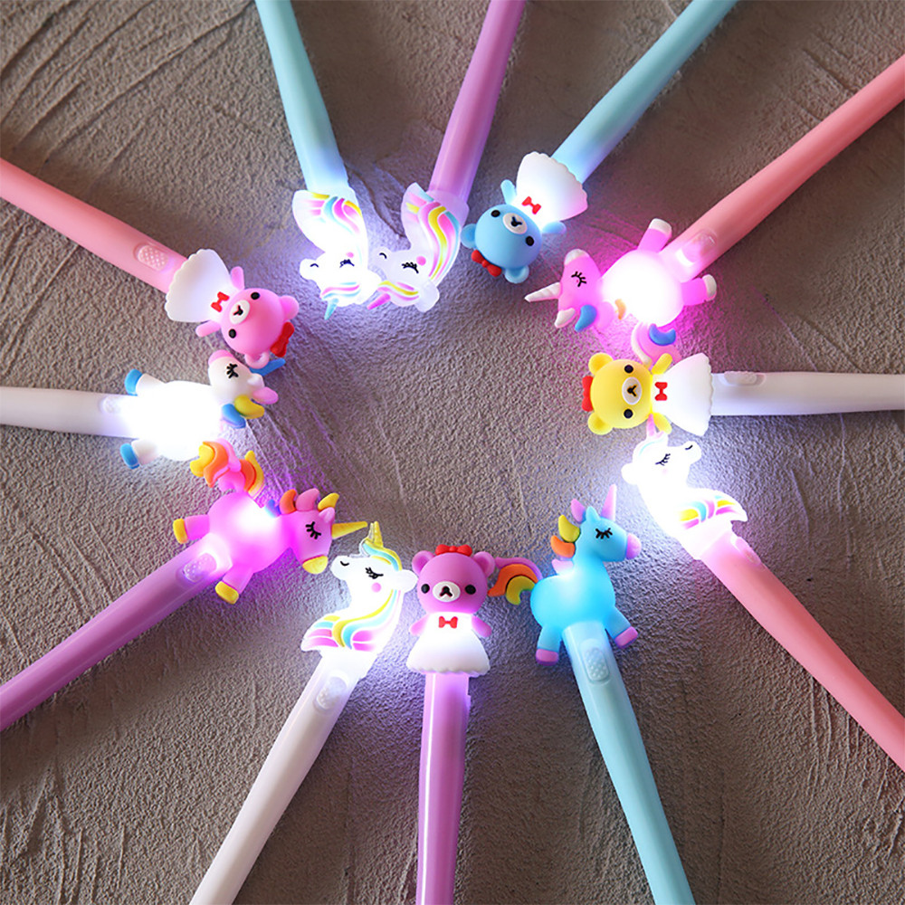 

4Pc/Set Glowing Gel Pen Unicorn With LED Light Stationery Kawaii Gel Ink Pen School Stationery Office Supplies Pen Kids Gifts