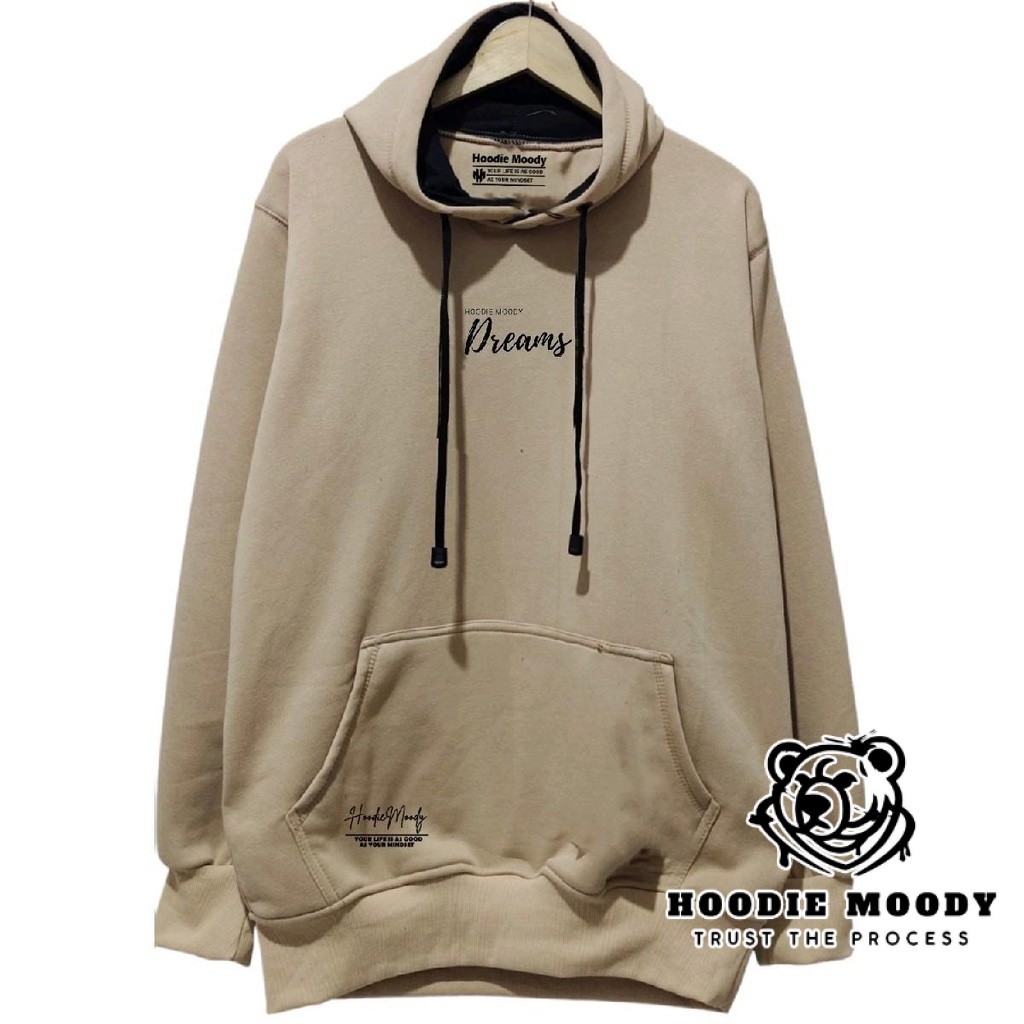 hoodie moody sweater hoodie pria distro dreams warna hitam putih krem ukuran M l xl xxl cowok tebal 