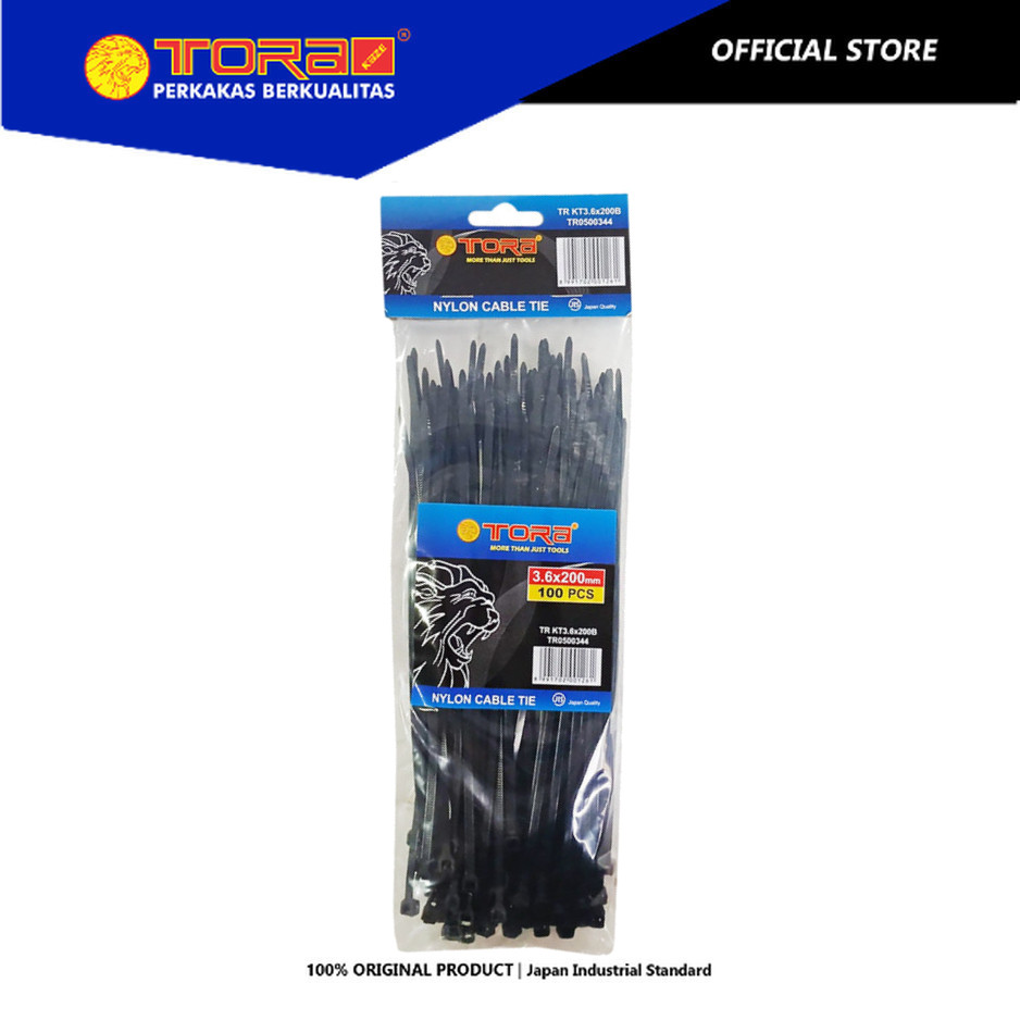 TORA Kabel Tis Nylon 3.6 x 200 mm 100 Pcs - Tali Ikat Kabel Ties Warna Hitam