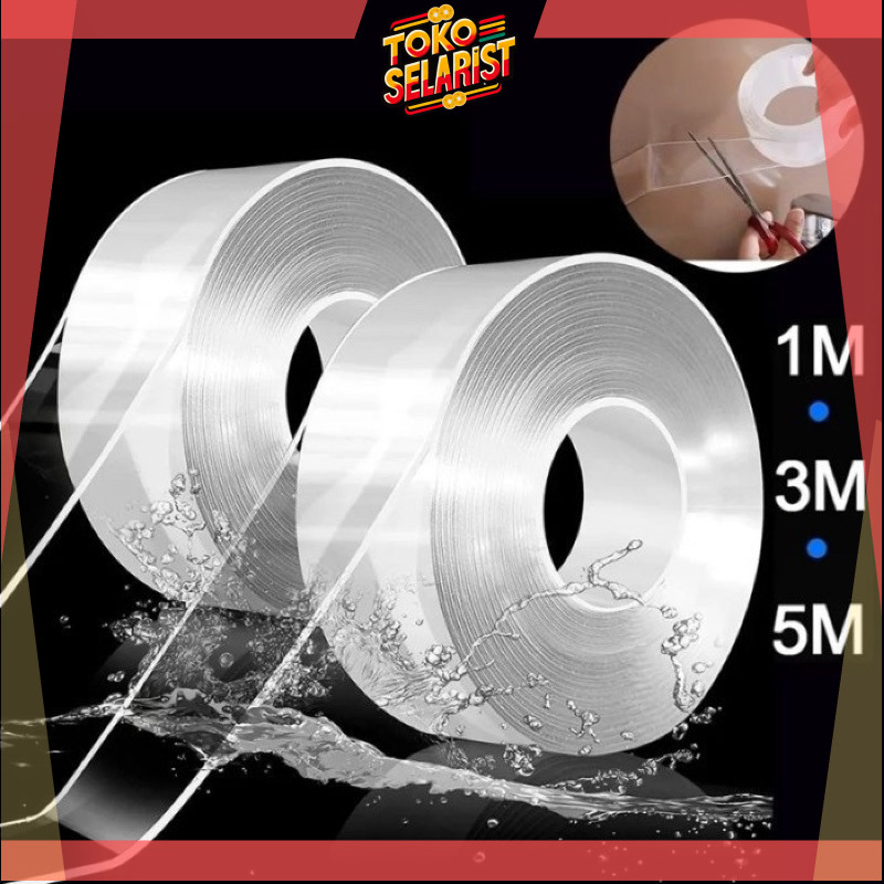 COD Makassar Double Tape Gel Isolasi Bening 2 Sisi Perekat Dinding Tembok Tanpa Bekas Selotip Ajaib 