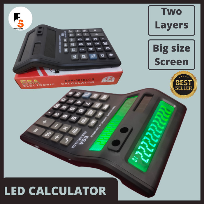 

[CLAUDEMM] Esa Kalkulator Dagang 12 Digit 2 Layar LED Menyala Ukuran Besar 8810