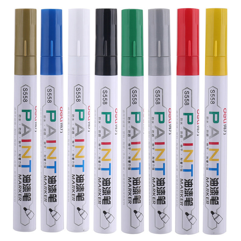 

Deli Permanent White Oily Paint Marker Pen 8 Colors Drawing Stationery School Office Supply Artist CD Wood Rock Tire Mark Tool
