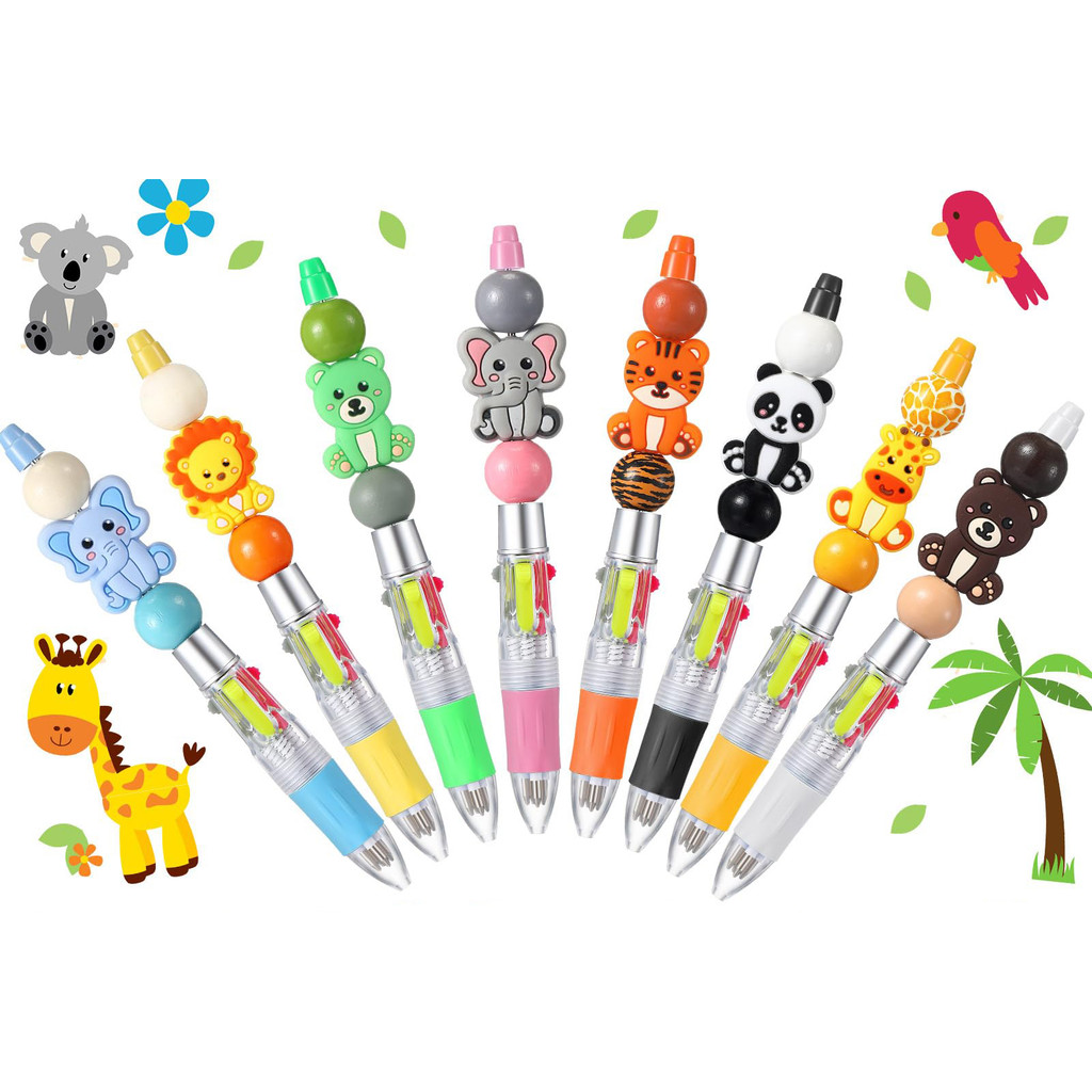 

24Pc DIY Bead Ballpoint Pens Cartoon Animal Silicone Beaded Pen Colorful Plastic Multifunctional Ballpoint Pen
