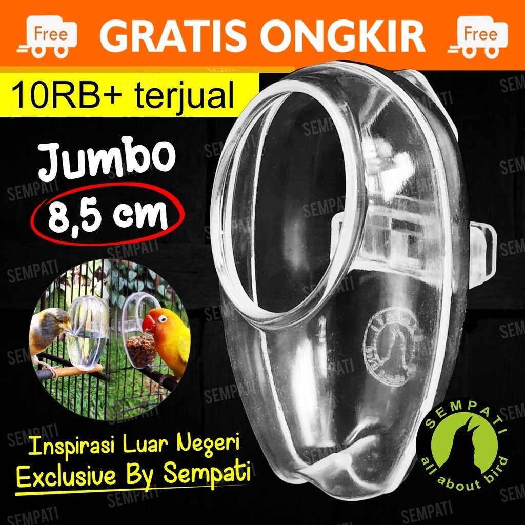SEMPATI CEPUK WADAH PAKAN MINUM BURUNG FULL OVAL PLASTIK TRANSPARAN ANTI TUMPAH SEMPATI LOVEBIRD MUR