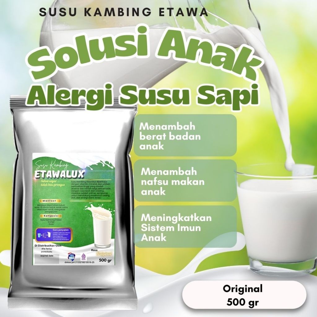 

Susu Kambing Etawa bubuk ATASI NYERI SENDI DAN PERNAFASAN Varian Original 500 GR etawalux grade A