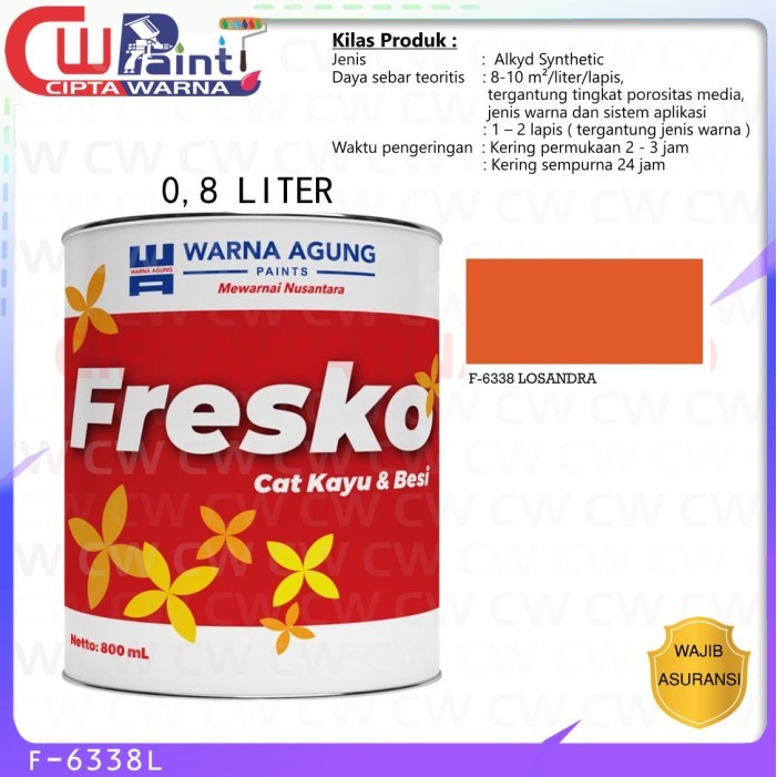 Cat Kayu & Besi Fresko F-6338 Losandra 0.8 Liter Cat Interior Exterior Rumah Pintu Jendela Pagar Tah