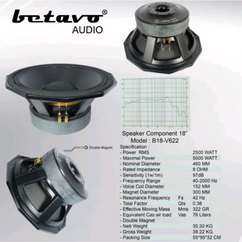 Speaker Komponen Betavo B18 - V622 18inch  Profesional Audio