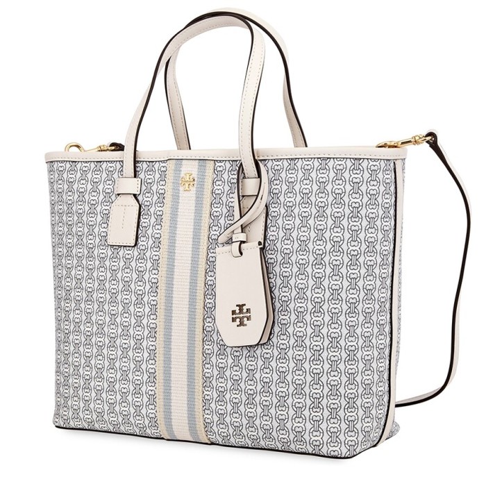 VS Tas Tory Burch 53304 Gemini link Canvas Small Top Zip Tote New Ivory Vvv