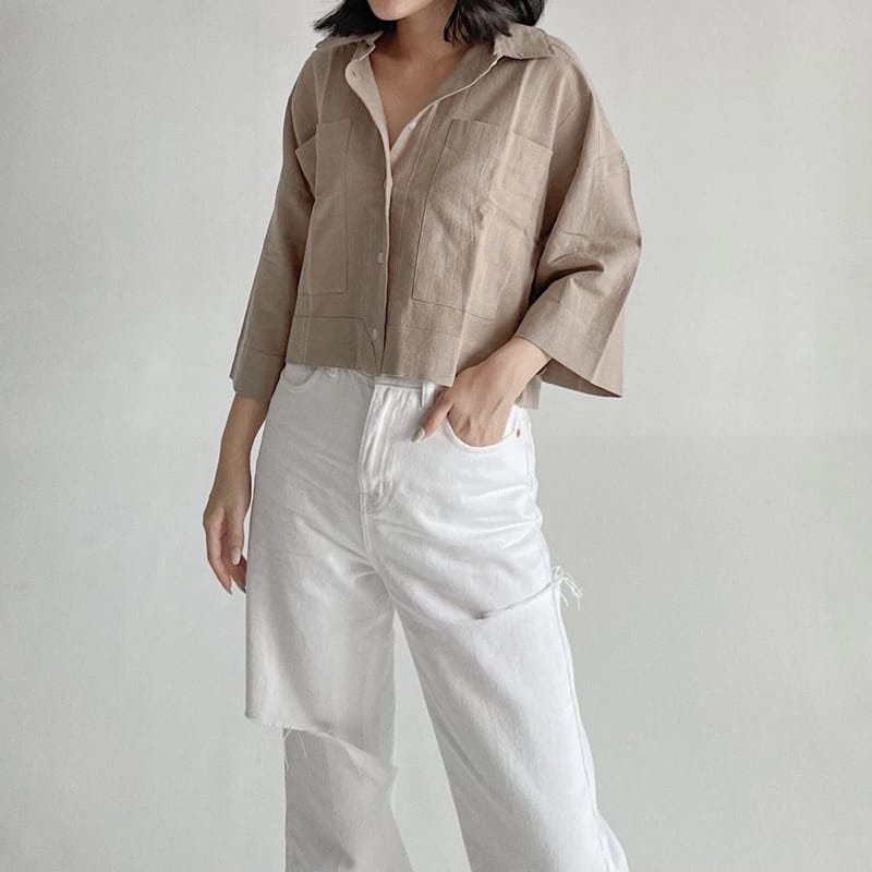 KEMEJA LINEN SHIRT CROP CAPUTRI REGALO GITA WANITA OVERSIZED TOP POCKET DAILY OUTER OUTFIT JELINE TE