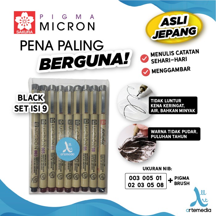 

[Promo] Drawing Pen Sakura Pigma Micron Set 9 Pigment Ink Pulpen Gambar