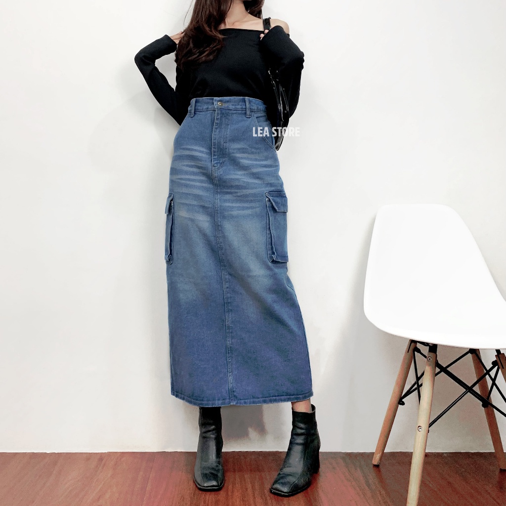 ORI004 - GINA CARGO SKIRT JEANS / ROK PANJANG WANITA / LEA STORE