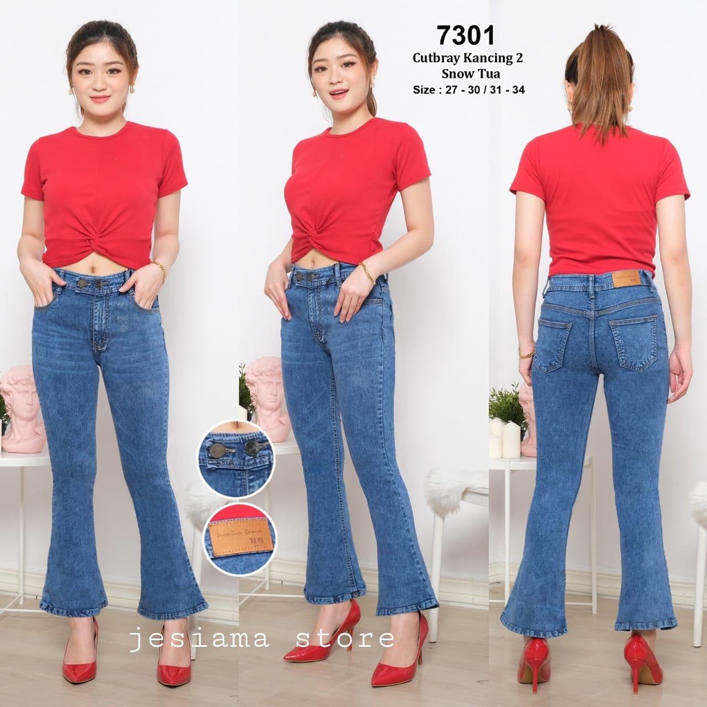 JESIAMA - HW JEANS CUTBRAY BUTTON 2 MM - sOFT JEANS STRETCH IMPORT Denim nyaman celana