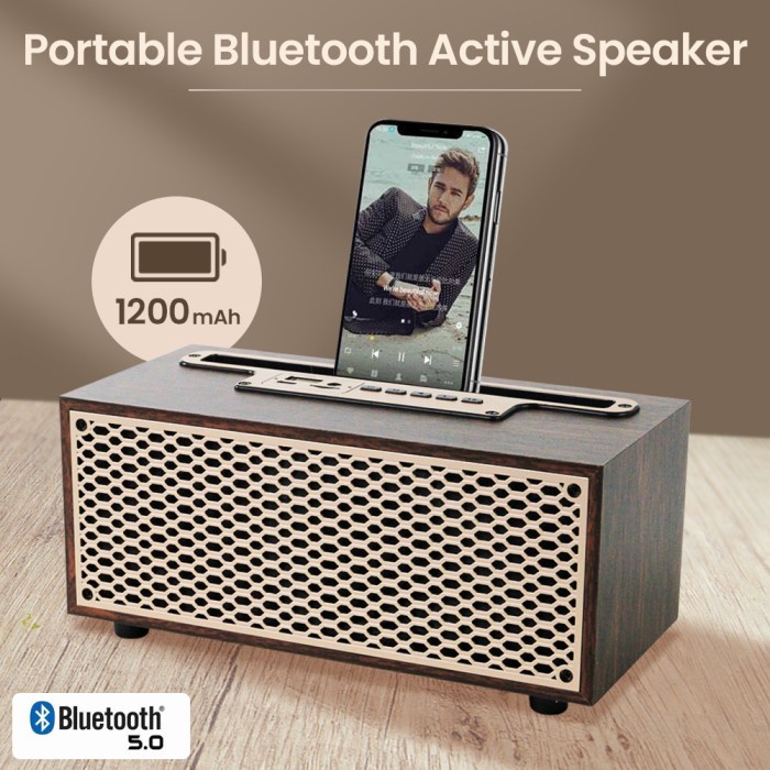 Speaker Bluetooth Portable Vintage Wood Klasik Dengan FM Radio