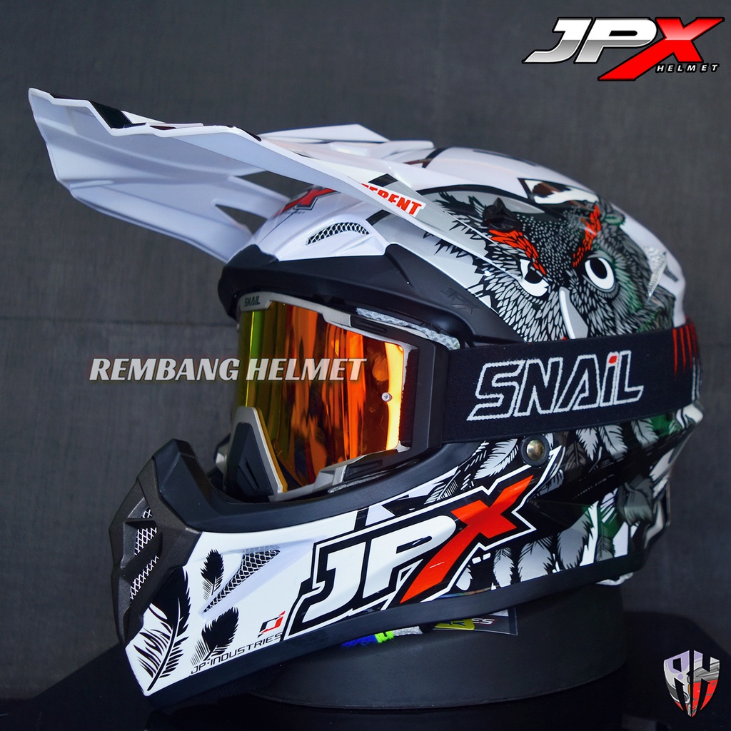 HELM JPX CROSS_FOX1 X13 - PEARL WHITE GLOSS PAKET GANTENG GOOGLE SNAIL HELM JPX KLX ORIGINAL HELMET 