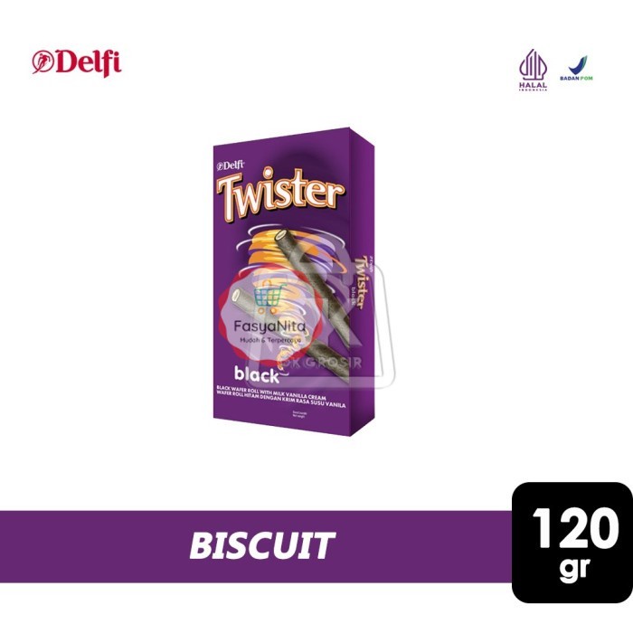 

Wafer Twister Roll Delfi Wafer Roll with Cream (Box 120g) - Vanilla/Black - FasyAnita Mart Denpasar