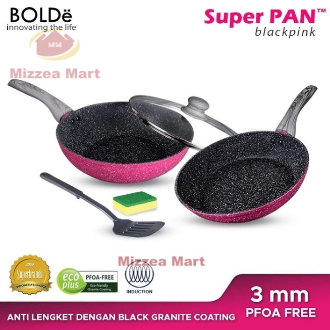 MizzeaMart Wajan Granite Bolde Super Pan Black Pink Set 5 Pcs Superpan Set Bolde Blackpink  BOLDe Wa