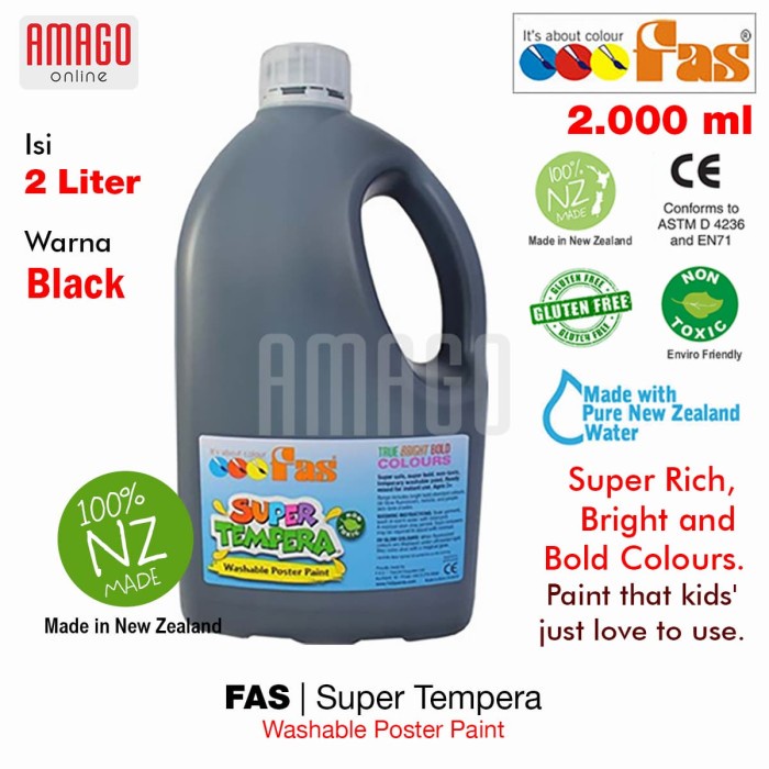 

[New] FAS - SUPER TEMPERA WASHABLE POSTER PAINT - 2 LITERS - BLACK - 099