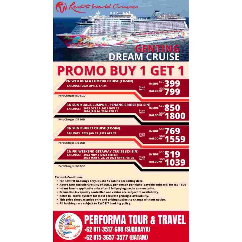 PROMO BUY 1 GET 1 RESORTS WORLD CRUISE ( GENTING DREAM )