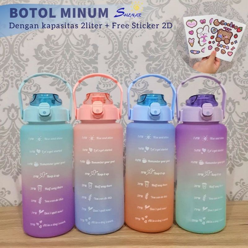BOTOL MINUM 2 LITER VIRAL BOTOL PELANGI BOTOL MINUM MOTIVASI FREE STIKER - TUMBLER PLASTIC QUIFIT