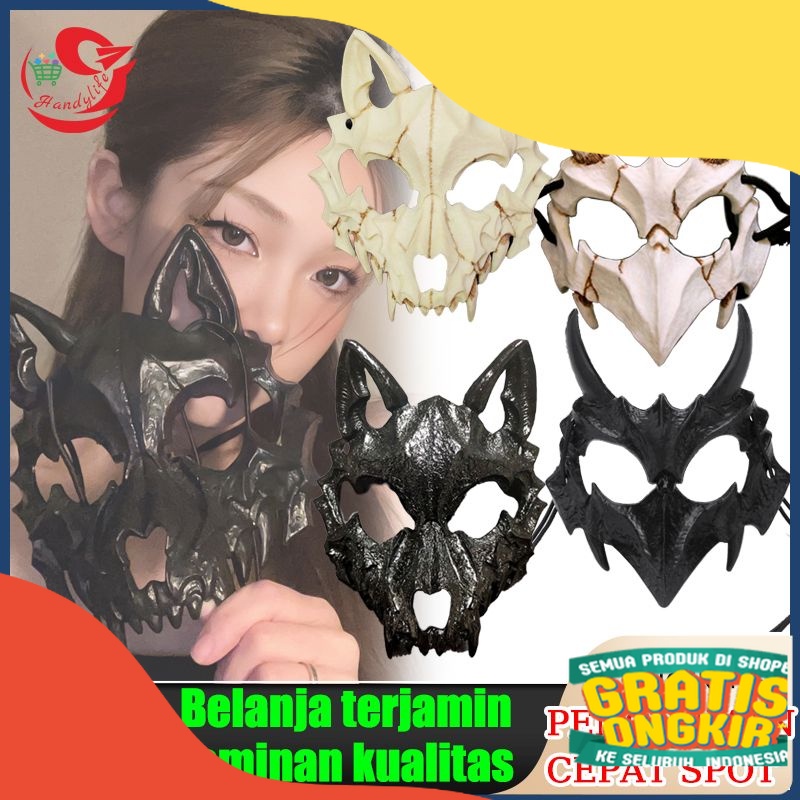 Topeng Setengah Wajah Tengkorak Karena Alat Peraga Hitam Putih Halloween Berpakaian Pria Wanita Sete