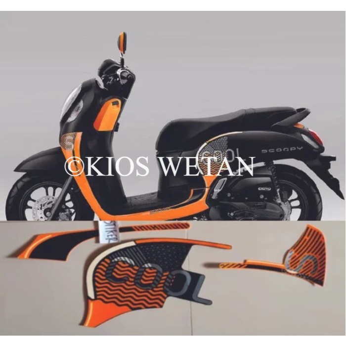 STRIPING HONDA SCOOPY HITAM OREN ORANGE 2021 STANDAR POLET stiker