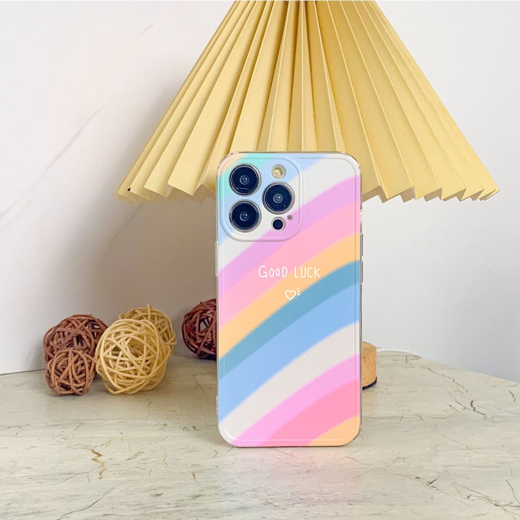 Mowin.id SOFTCOLOR RAINBOW CASE IPHONE GOODLUCK! LOVE FOR IPHONE 7 8 12 PRO MAX 11 PRO MAX XS MAX XR
