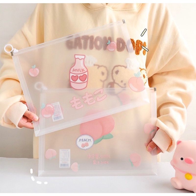 

STESSI Map File Plastik A4 Lucu Sleting Import / Folder Bening Zipper/ Clear / Space / Peach