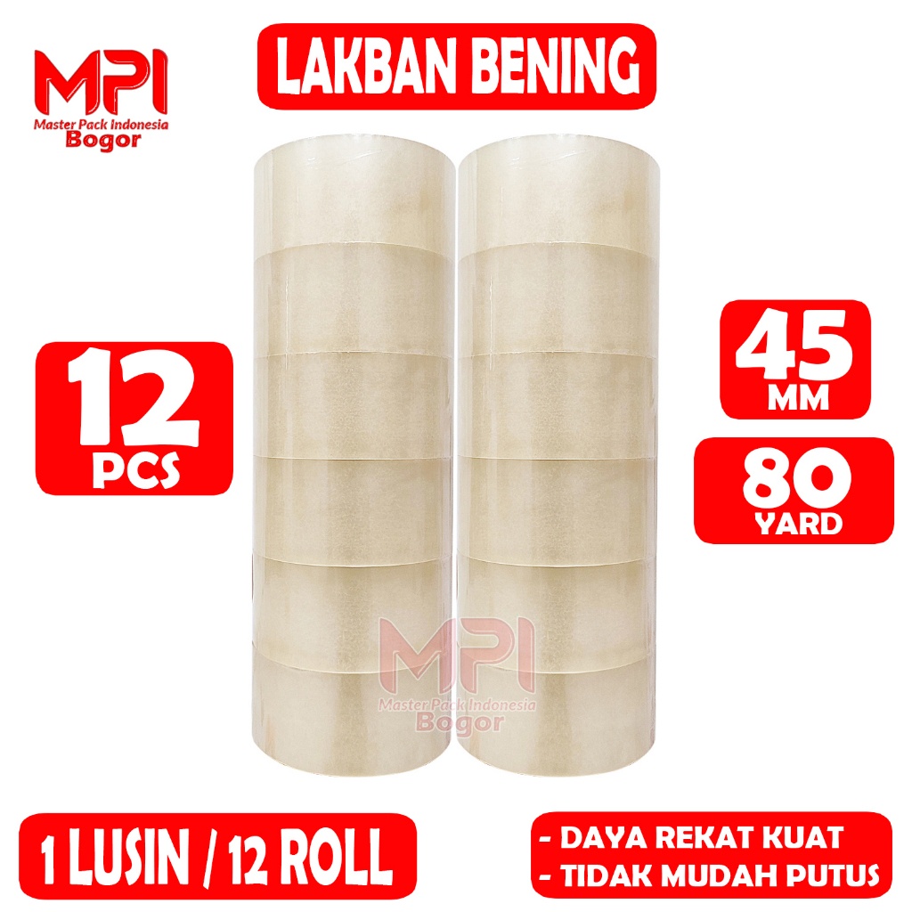 

1 LUSIN [ 12 PCS ] Lakban Bening MPI 45 mm x 80 Yard / Lakban Packing - Master Pack Indonesia