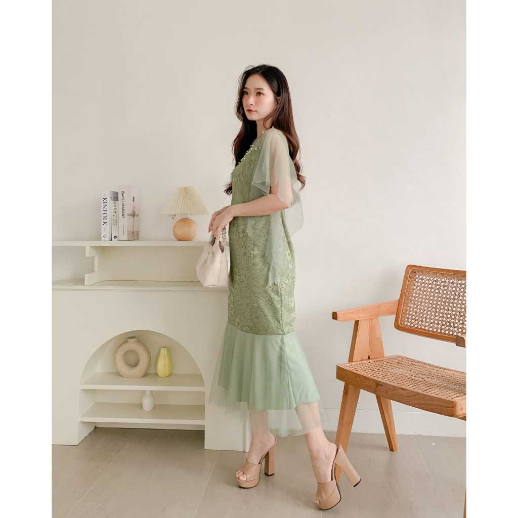 Baju Dress Brukat Remaja Wanita Pakaian Pesta Natal Style Polos Midi Dress Sherly Duyung Fashion Pes